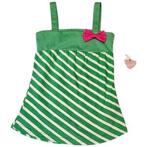 NWT Coney Island Sundress – Size 18 Months – Green & White Stripes – Pink Bow